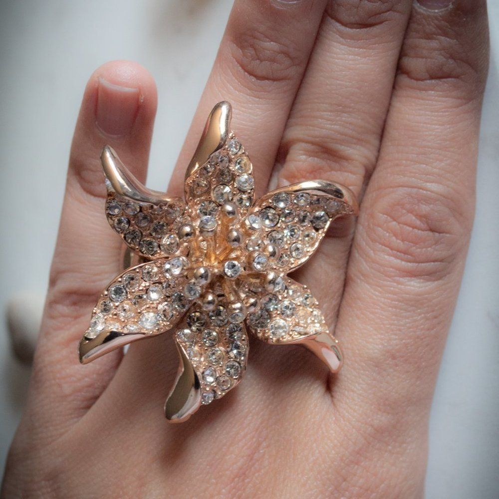 Flower ring crystals rose gold tone - Picture 4 of 5